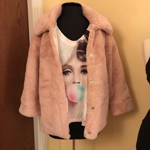 Bardot pink faux fur coat